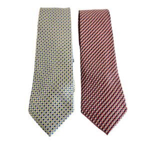 Lot Of 2 Michael Michael Kors Mens 100% Silk Tie Necktie Blue Pink Basketweave